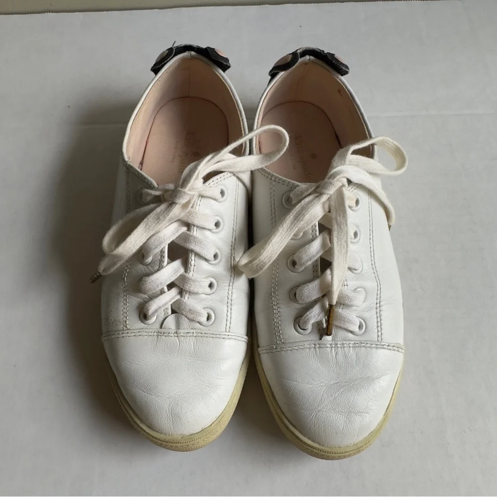 Kate Spade Lucie White Leather French Bulldog Novelty Sneakers Size 5 1/2
